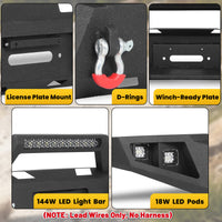 Toyota Tacoma 05-15 2nd Gen Front Bumper|Direct Bolt-On, No Drill, Carbon Steel Off-Road & Trail Armor, LED Light Bar＆Dual D-rings