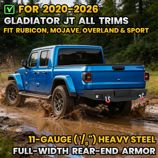 Jeep Gladiator JT 20-26 Rear Bumper| Bolt-On, No Drilling,Off-Road Armor, LED Lights & D-Rings