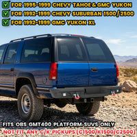 Chevy Suburban 92-99 / Yukon 92-99 / Tahoe 95-99 Rear Bumper|Bolt-On, No Drilling, Sensor Holes & Rear Step Plate