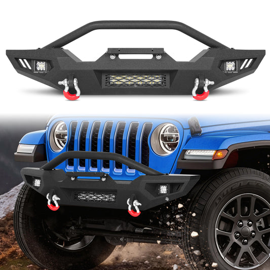 Jeep Wrangler JK, JL & Gladiator JT Front Bumper|Direct Bolt-On, No Drill, Off-Road Adventure Armor, Stainless Steel Skid Plate & Dual D-rings