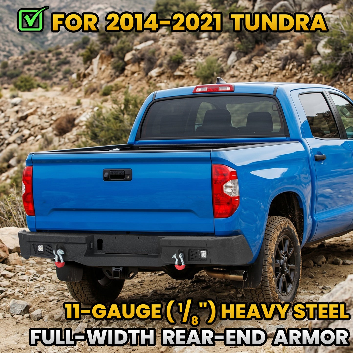 Toyota Tundra 14-21 Rear Bumper|Bolt-On, No Drilling, Off-Road Armor, LED Light Bar & D-Rings