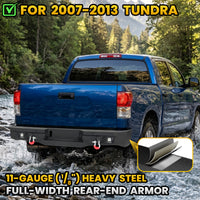 Toyota Tundra 07-13 Rear Bumper|Direct Bolt-On, No Drill, Work & Trail Defense, D-Rings & License Plate Lights