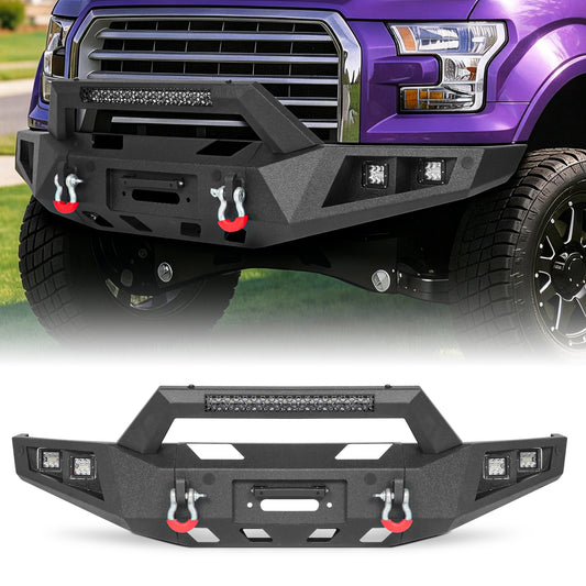 Ford F-150 15-17 (Excl. Raptor & EcoBoost) Front Bumper|Direct Bolt-On, No Drill, Off-Road Armor, LED Light Bar & Winch Plate