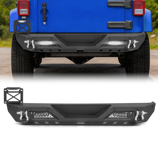 Jeep Wrangler JK/JKU 07-18 Rear Bumper|Direct Bolt-On, No Drill, Off-Road Adventure Armor, LED Pods & D-Rings