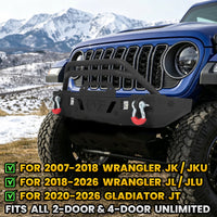 Jeep Wrangler JL/JLU 18-26 JK/JKU 18-26 GLADIATOR JT 20-26 Front Bumper|Direct Bolt-On, No Drill, Off-Road Adventure Armor, LED Pods & D-Rings