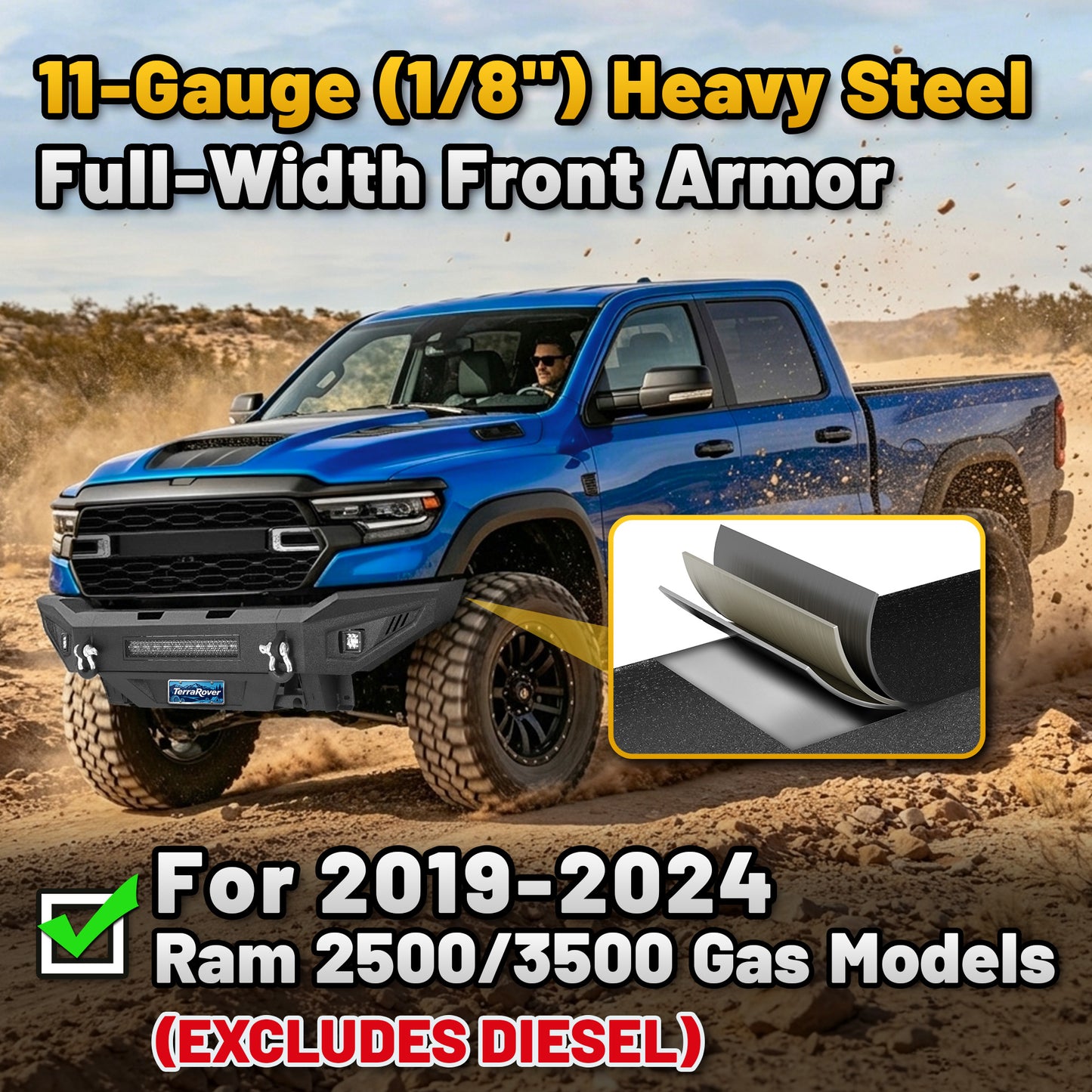Dodge Ram 2500 19-24 Front Bumper|Direct Bolt-On, No Drill, Work Truck & Off-Road Protection, LED Light Bar & Fog Lights