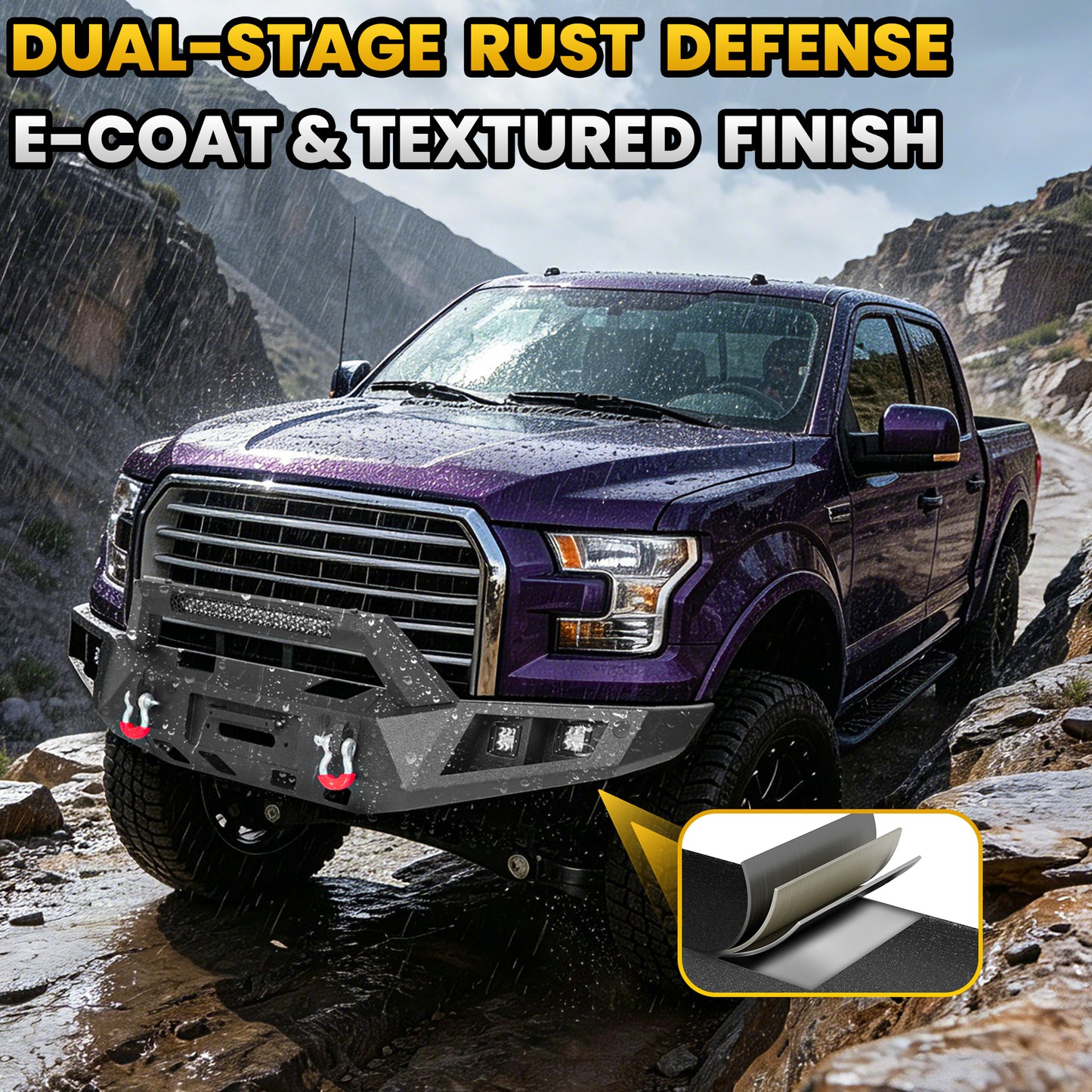Ford F-150 15-17 (Excl. Raptor & EcoBoost) Front Bumper|Direct Bolt-On, No Drill, Off-Road Armor, LED Light Bar & Winch Plate
