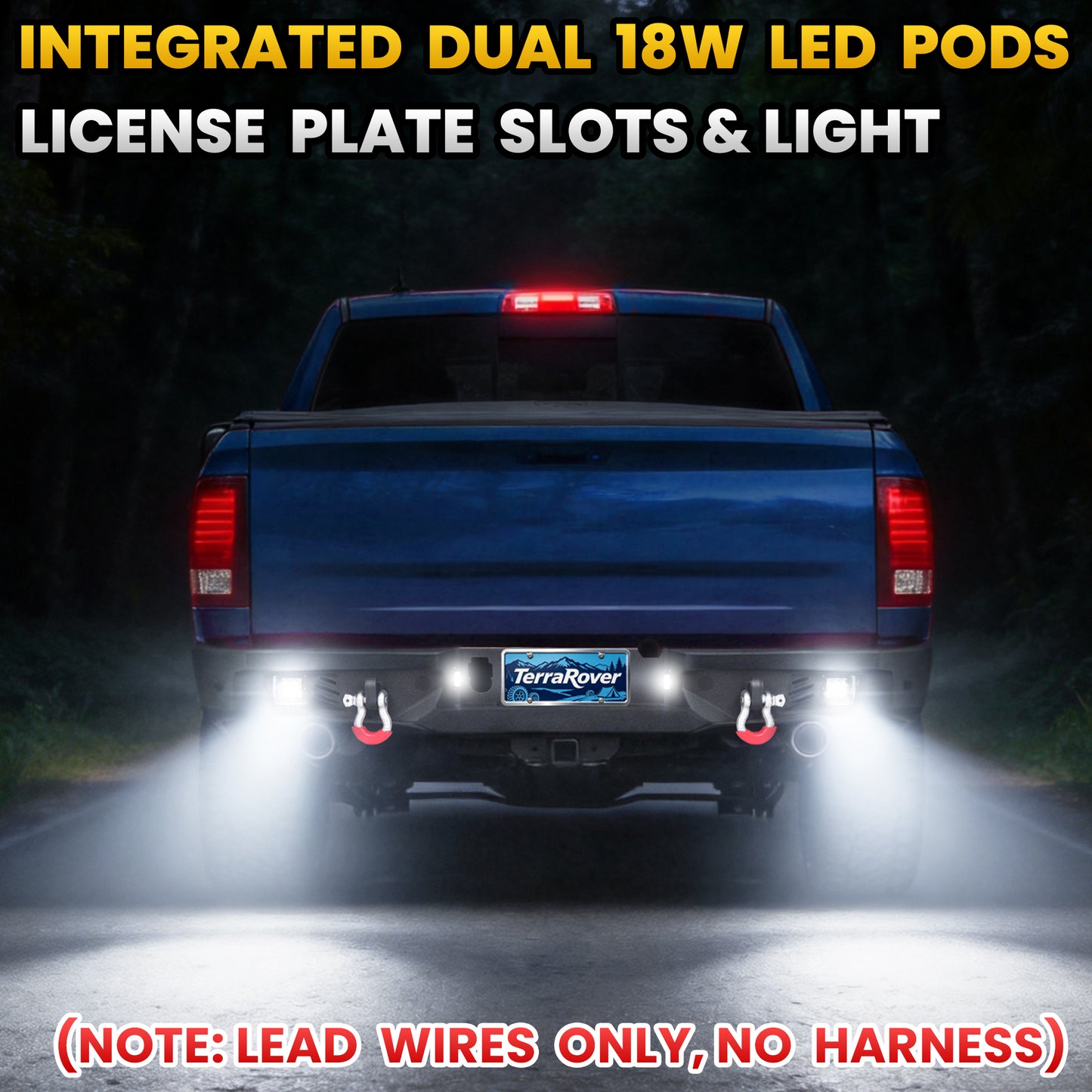 Ram 1500 Rebel 15-18 Rear Bumper| Bolt-On, No Drilling,Steel Off-Road Armor, LED Lights & D-Rings