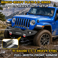 Jeep Wrangler JK, JL & Gladiator JT Front Bumper|Direct Bolt-On, No Drill, Off-Road Adventure Armor, Stainless Steel Skid Plate & Dual D-rings