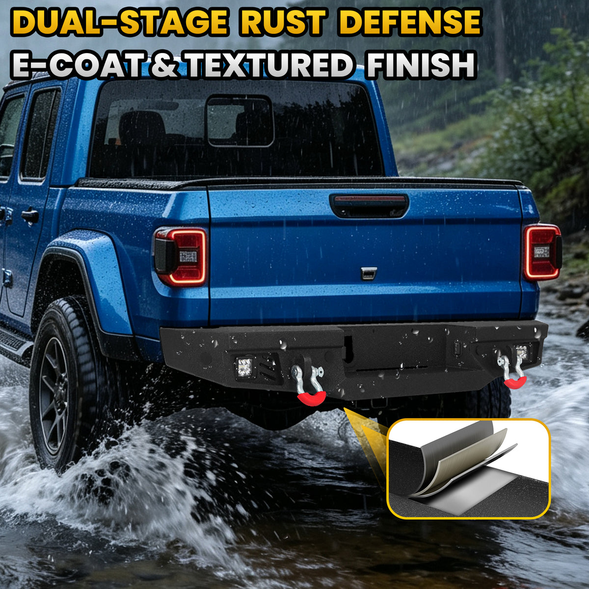 Jeep Gladiator JT 20-26 Rear Bumper| Bolt-On, No Drilling,Off-Road Armor, LED Lights & D-Rings