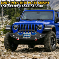 Jeep Wrangler JK, JL & Gladiator JT Front Bumper|Direct Bolt-On, No Drill, Off-Road Adventure Armor, Stainless Steel Skid Plate & Dual D-rings