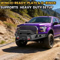 Ford F-150 15-17 (Excl. Raptor & EcoBoost) Front Bumper|Direct Bolt-On, No Drill, Off-Road Armor, LED Light Bar & Winch Plate