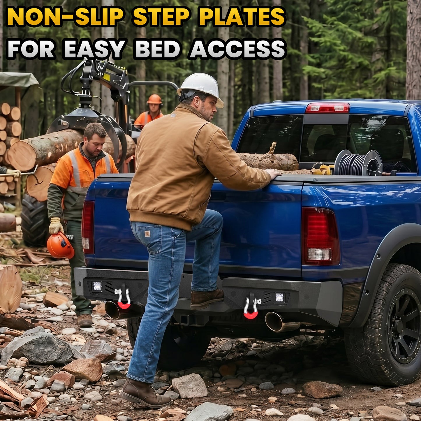 Ram 1500 Rebel 15-18 Rear Bumper| Bolt-On, No Drilling,Steel Off-Road Armor, LED Lights & D-Rings