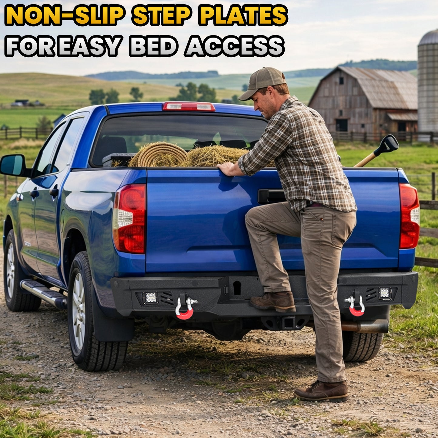 Toyota Tundra 07-13 Rear Bumper|Direct Bolt-On, No Drill, Work & Trail Defense, D-Rings & License Plate Lights