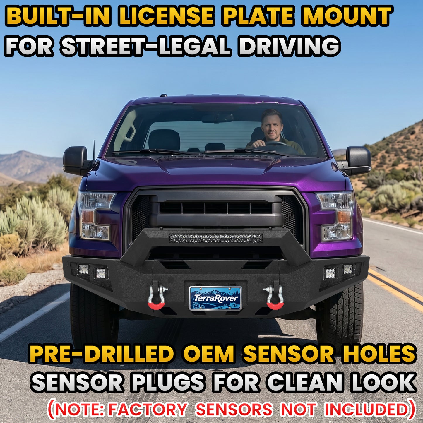 Ford F-150 15-17 (Excl. Raptor & EcoBoost) Front Bumper|Direct Bolt-On, No Drill, Off-Road Armor, LED Light Bar & Winch Plate