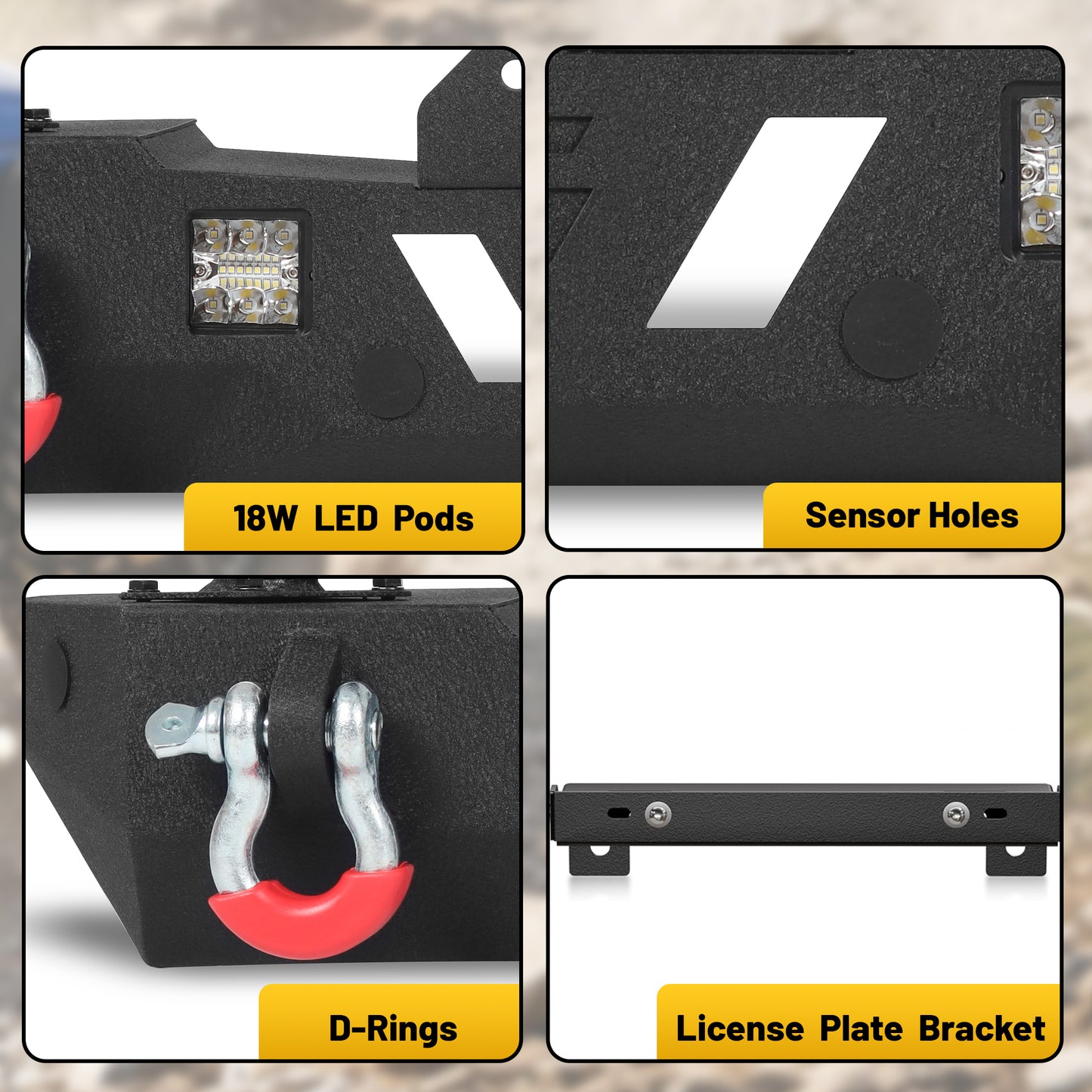 Jeep Wrangler JL/JLU 18-26 JK/JKU 18-26 GLADIATOR JT 20-26 Front Bumper|Direct Bolt-On, No Drill, Off-Road Adventure Armor, LED Pods & D-Rings