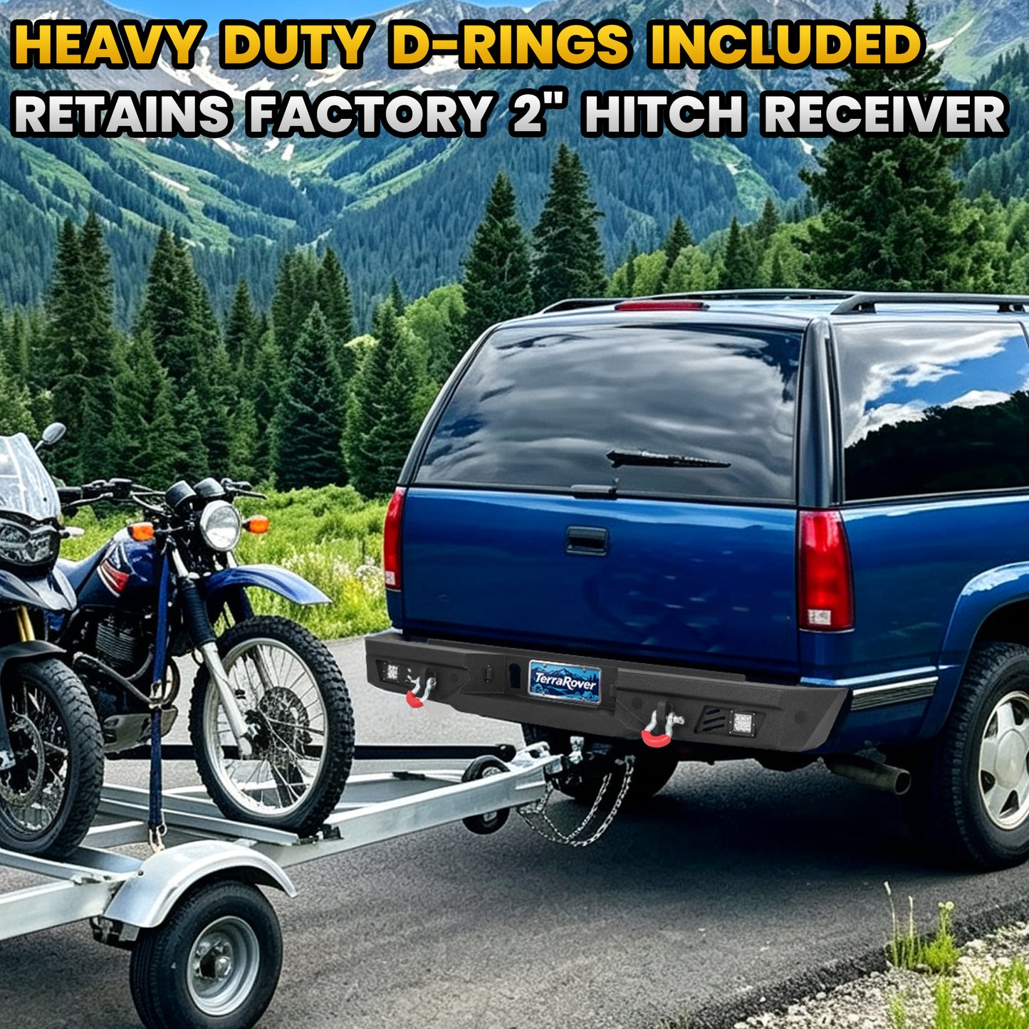 Chevy Suburban 92-99 / Yukon 92-99 / Tahoe 95-99 Rear Bumper|Bolt-On, No Drilling, Sensor Holes & Rear Step Plate