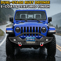 Jeep Wrangler JK, JL & Gladiator JT Front Bumper|Direct Bolt-On, No Drill, Off-Road Adventure Armor, Stainless Steel Skid Plate & Dual D-rings