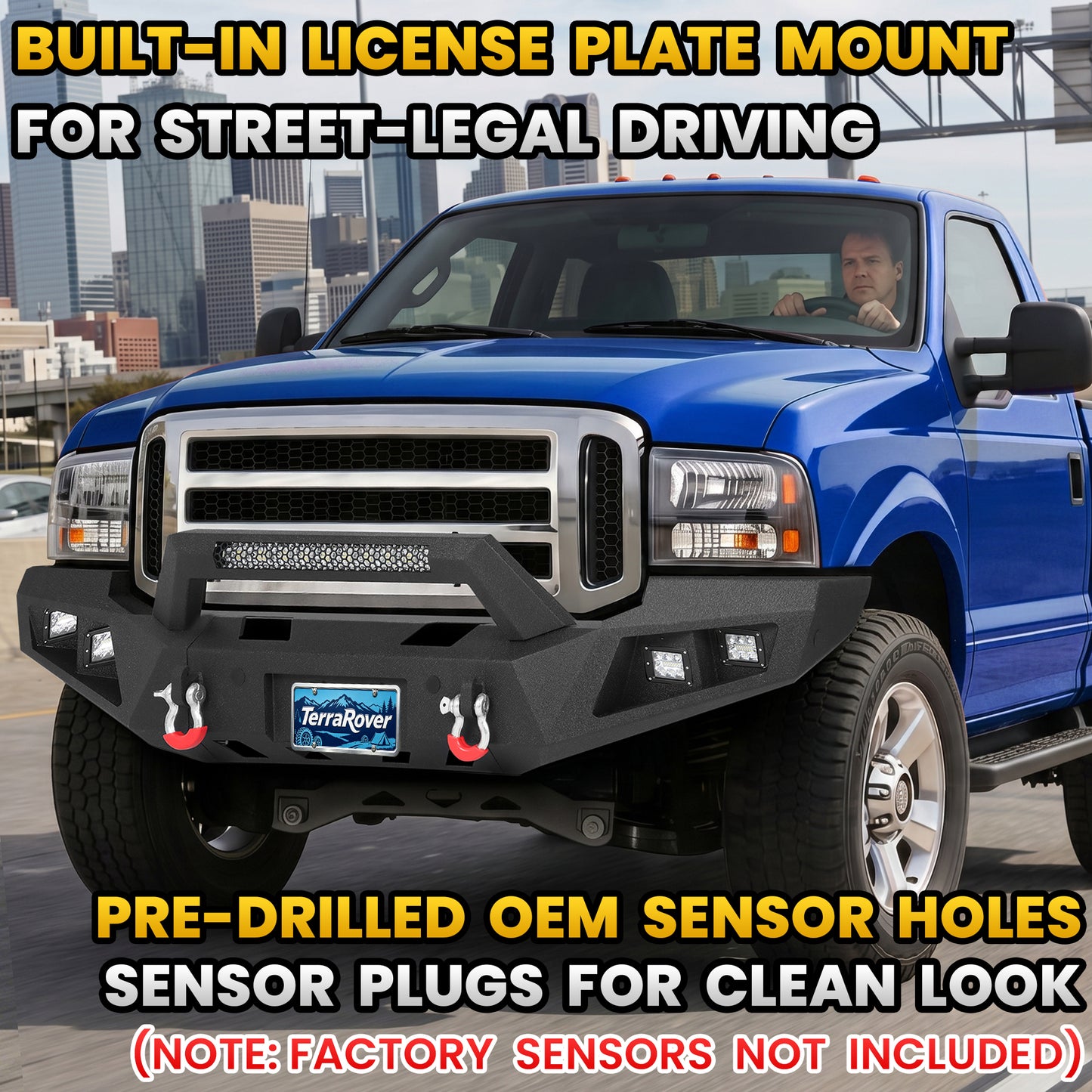 Ford F-150 15-17 (Excl. Raptor & EcoBoost) Front Bumper|Bolt-On, No Drilling, Work Protection, LED Lights & Winch Ready Plate