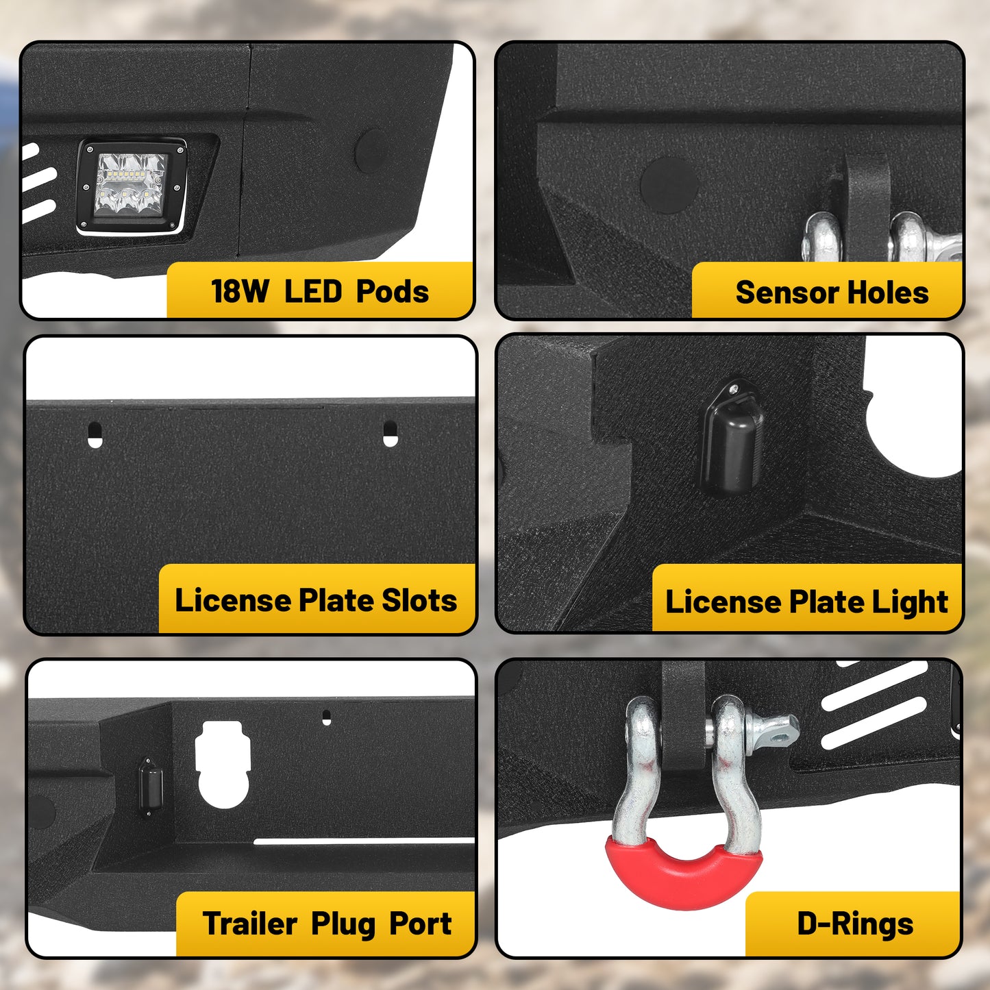 Ram 1500 Rebel 15-18 Rear Bumper| Bolt-On, No Drilling,Steel Off-Road Armor, LED Lights & D-Rings