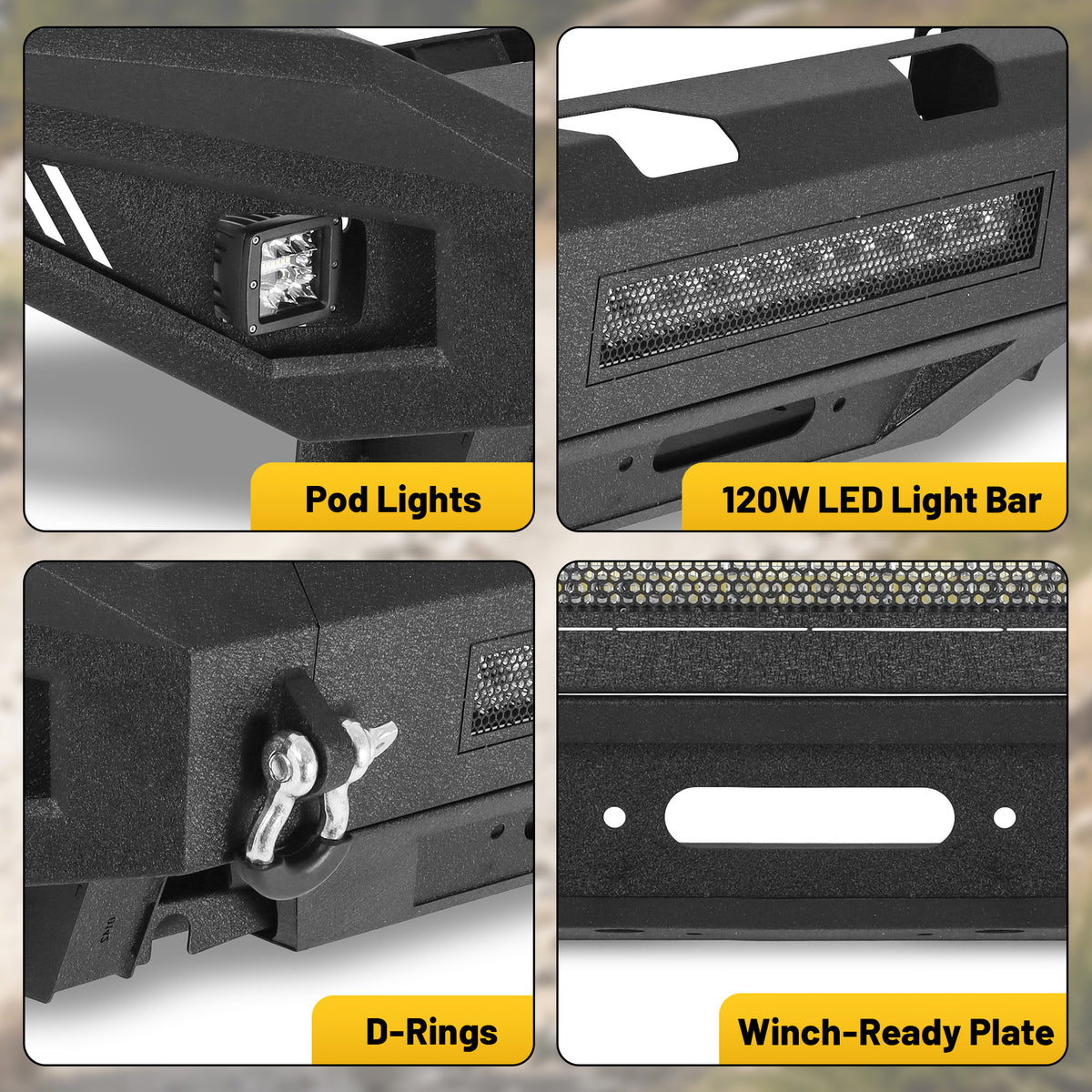 Dodge Ram 2500 19-24 Front Bumper|Direct Bolt-On, No Drill, Work Truck & Off-Road Protection, LED Light Bar & Fog Lights