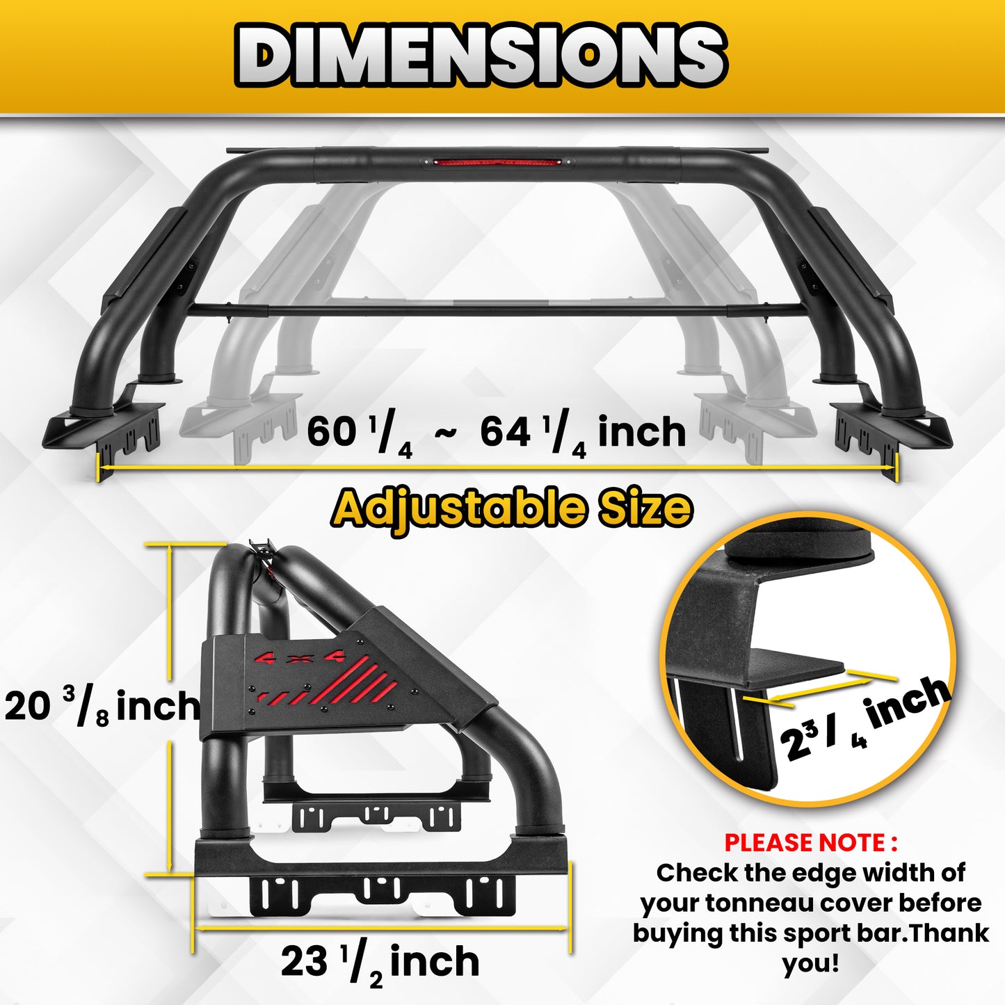 Sport Roll Bar for Mid Size Pickup Truck with Brake Light