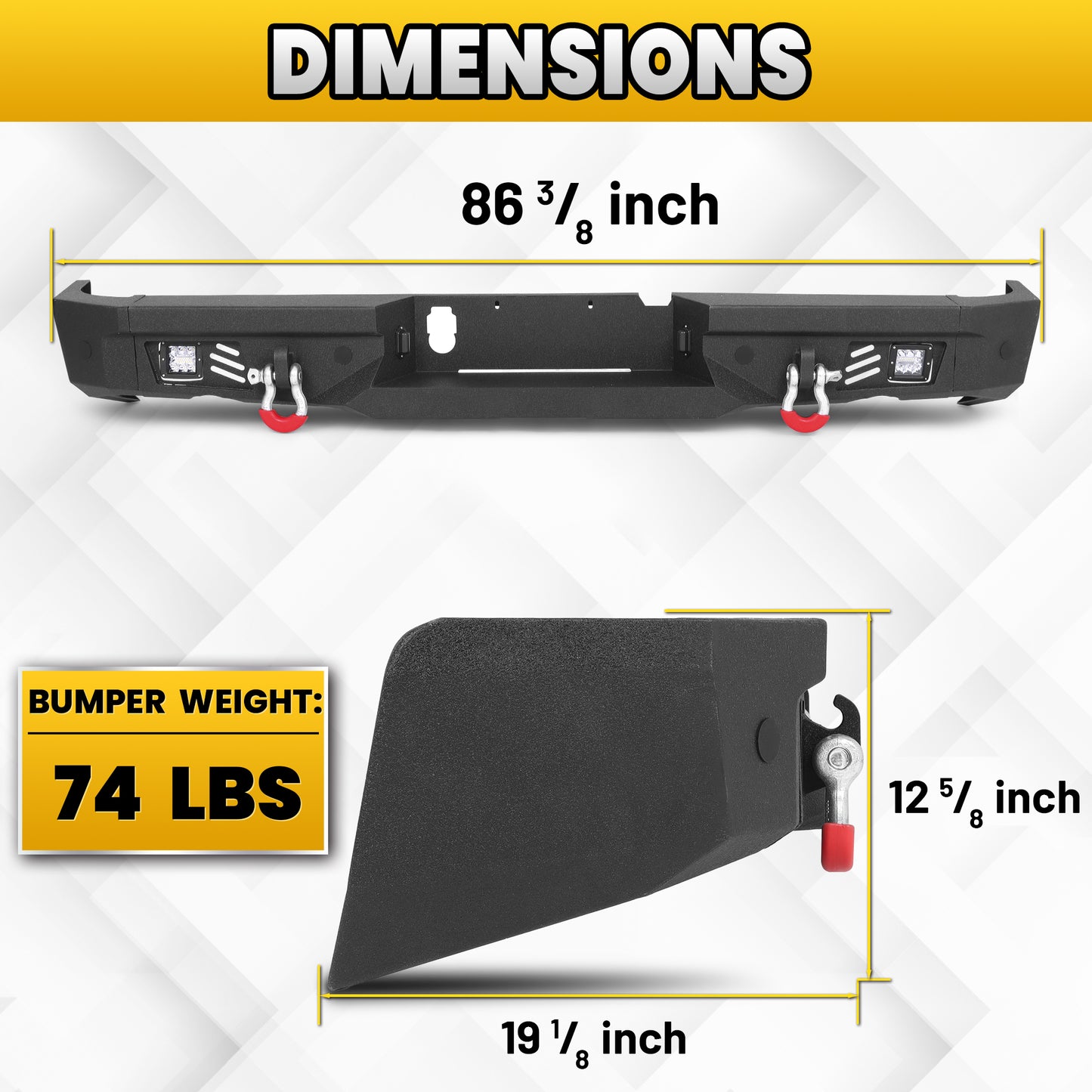 Ram 1500 Rebel 15-18 Rear Bumper| Bolt-On, No Drilling,Steel Off-Road Armor, LED Lights & D-Rings