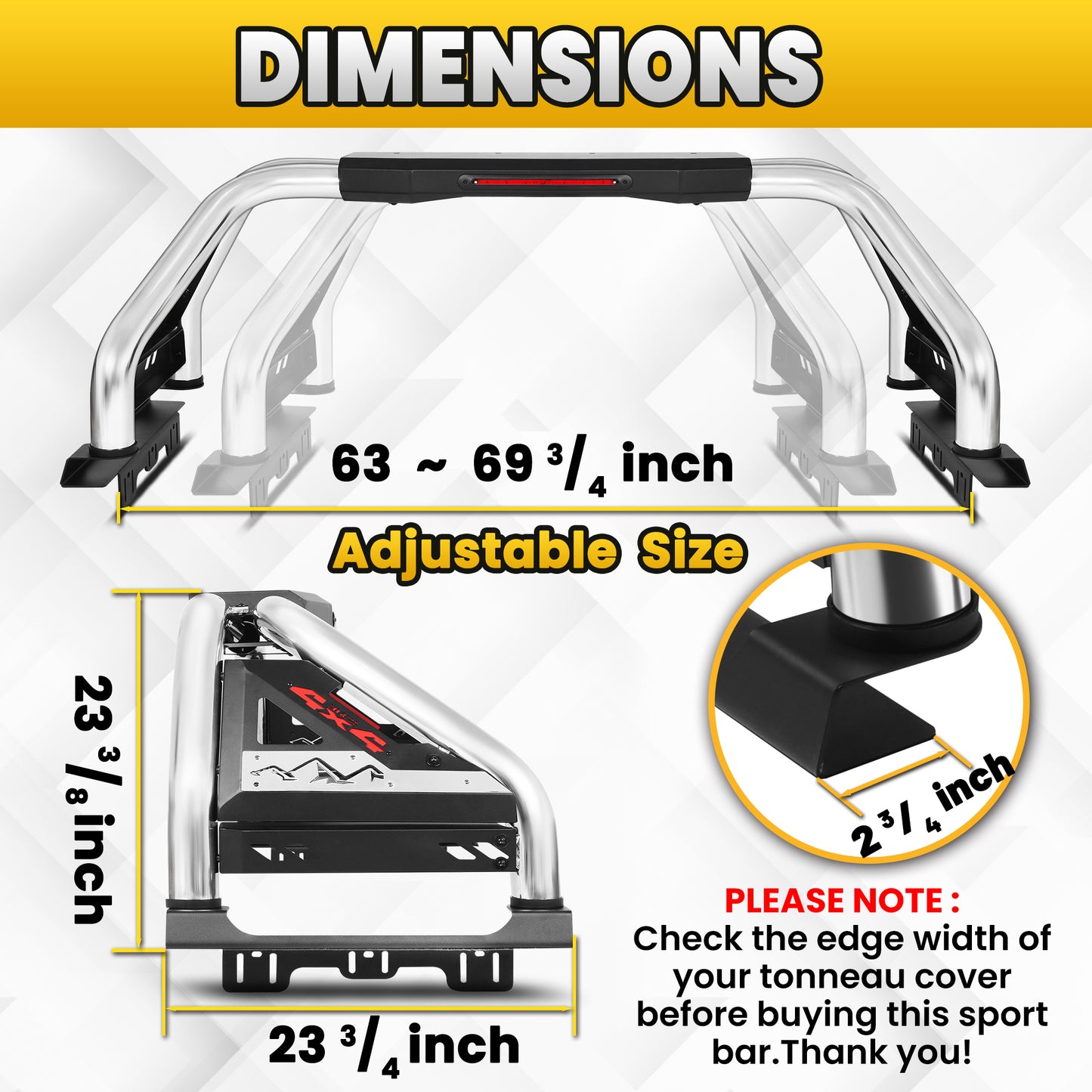 Stainless Steel Sport Roll Bar for Full Size Pickup Truck with Brake Light