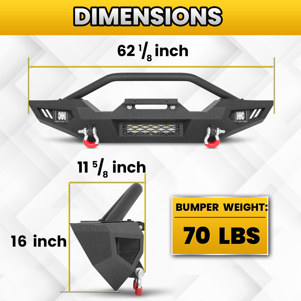 Jeep Wrangler JK, JL & Gladiator JT Front Bumper|Direct Bolt-On, No Drill, Off-Road Adventure Armor, Stainless Steel Skid Plate & Dual D-rings