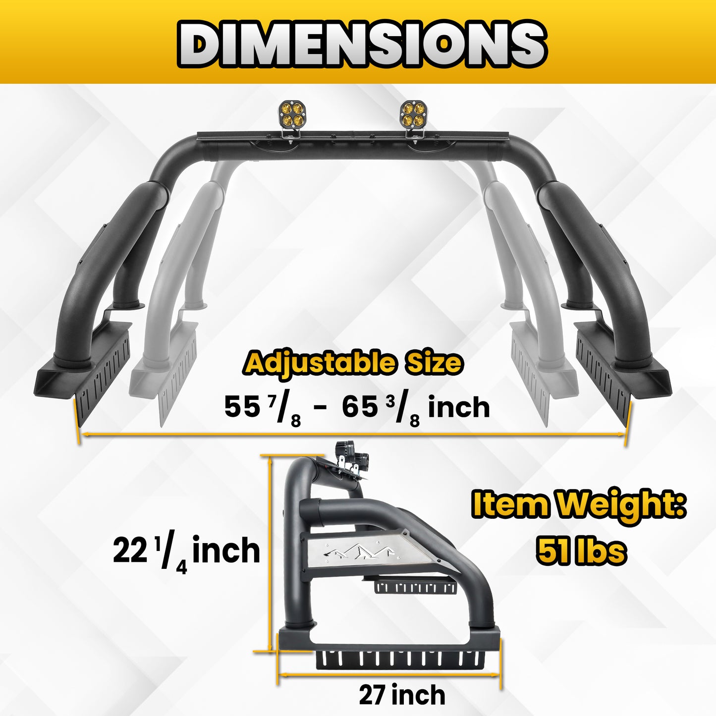 Universal Double Tube High Strength Roll Bar- Full ＆ Midsize Truck