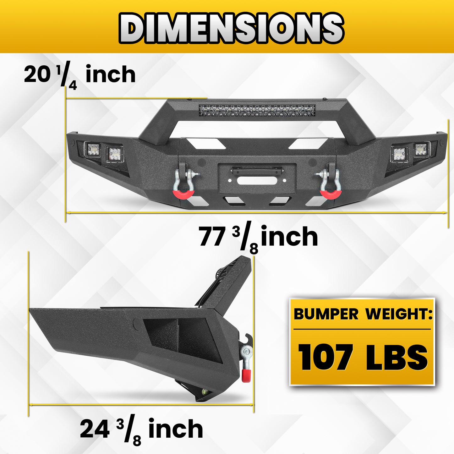 Ford F-150 15-17 (Excl. Raptor & EcoBoost) Front Bumper|Direct Bolt-On, No Drill, Off-Road Armor, LED Light Bar & Winch Plate