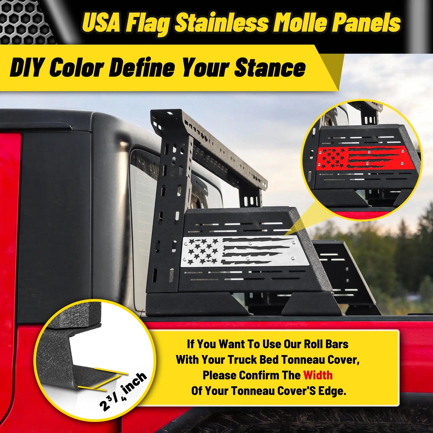 Adjustable Roll Bar for Mid Size Truck  USA Flag