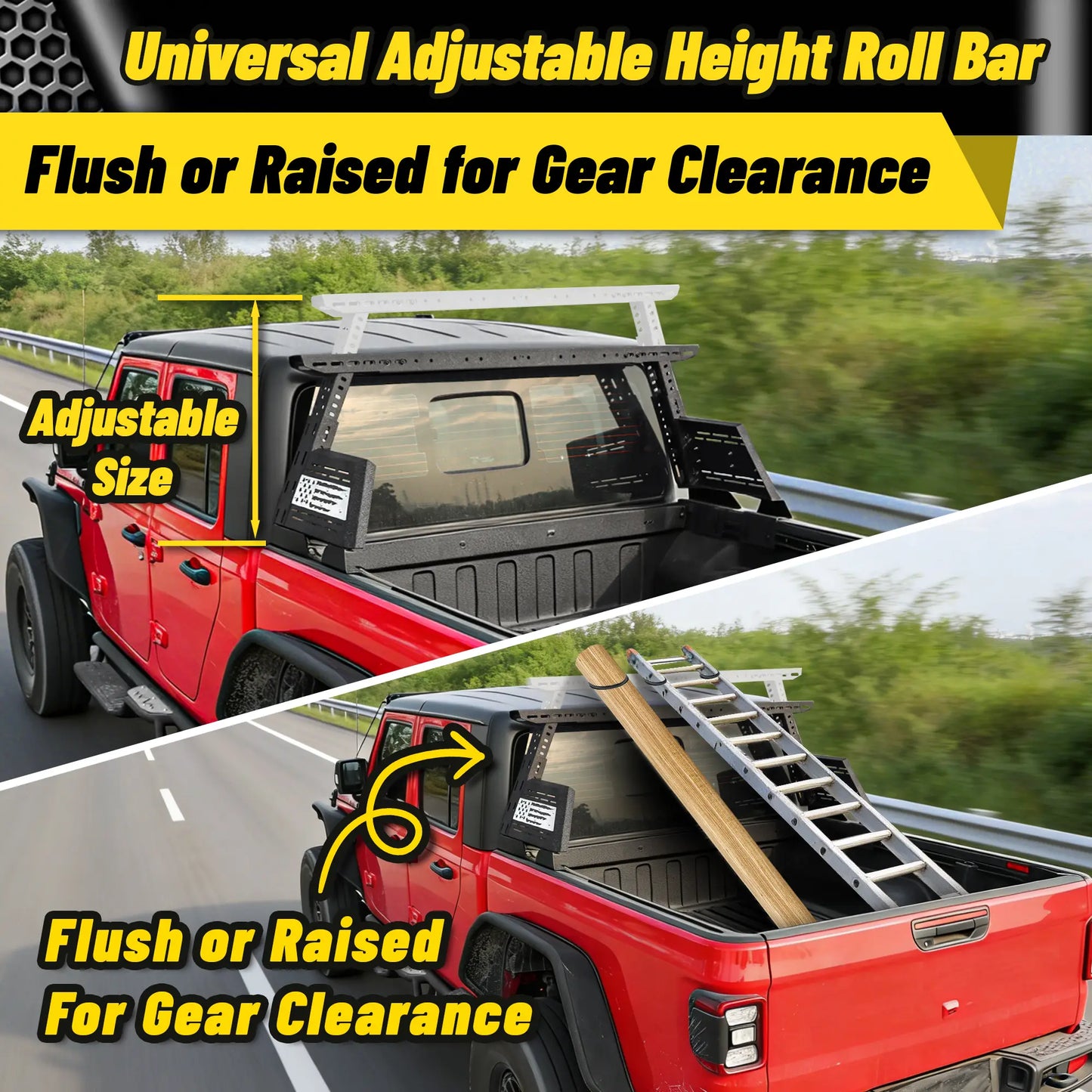 Adjustable Roll Bar for Mid Size Truck  USA Flag