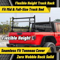 Adjustable steel side bars for truck bed racks, allowing flexible height and custom setup.