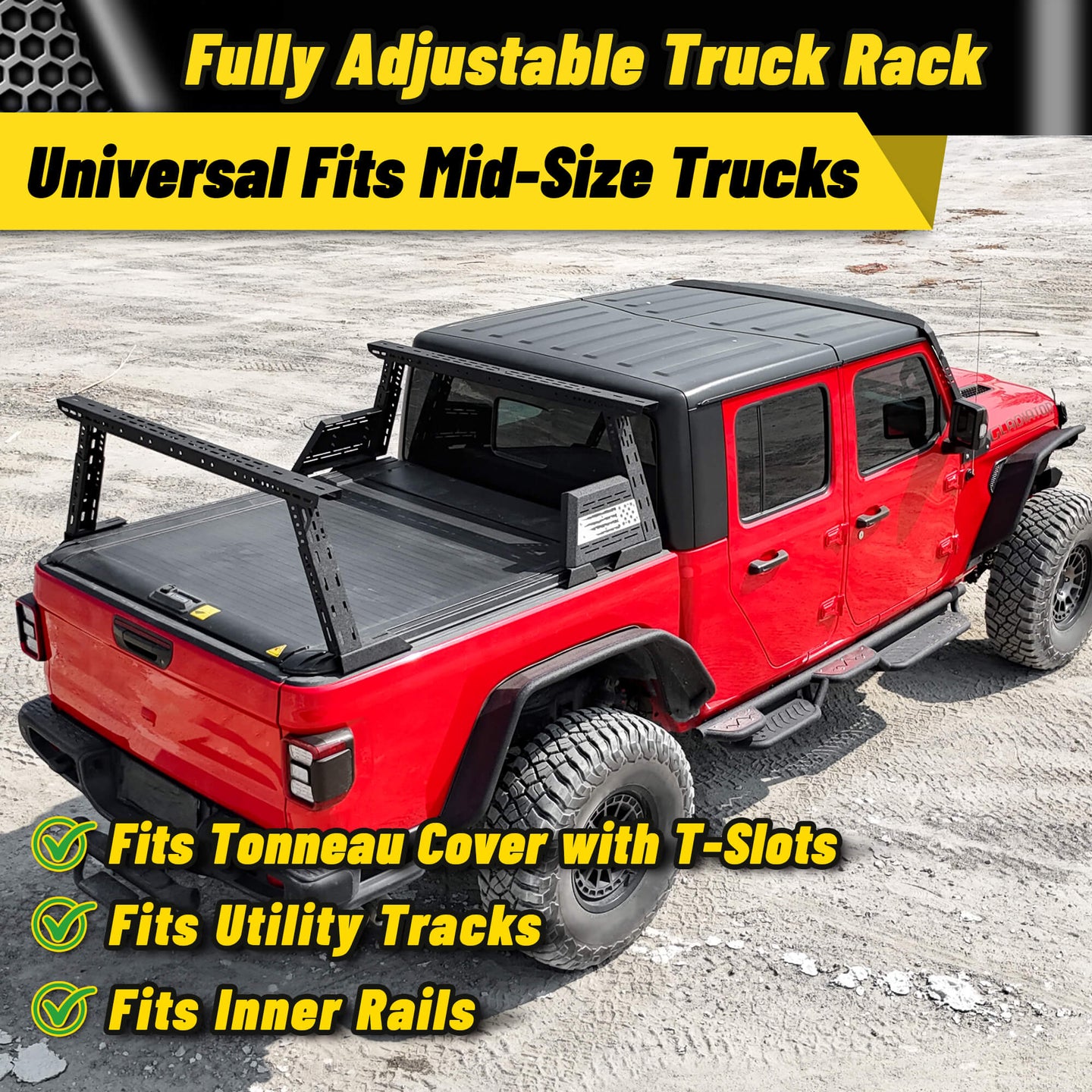 Adjustable truck bed rack, fits all truck models for versatile use