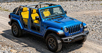 Custom blue snow mountain truck door, perfect companion for outdoor pickup adventures.