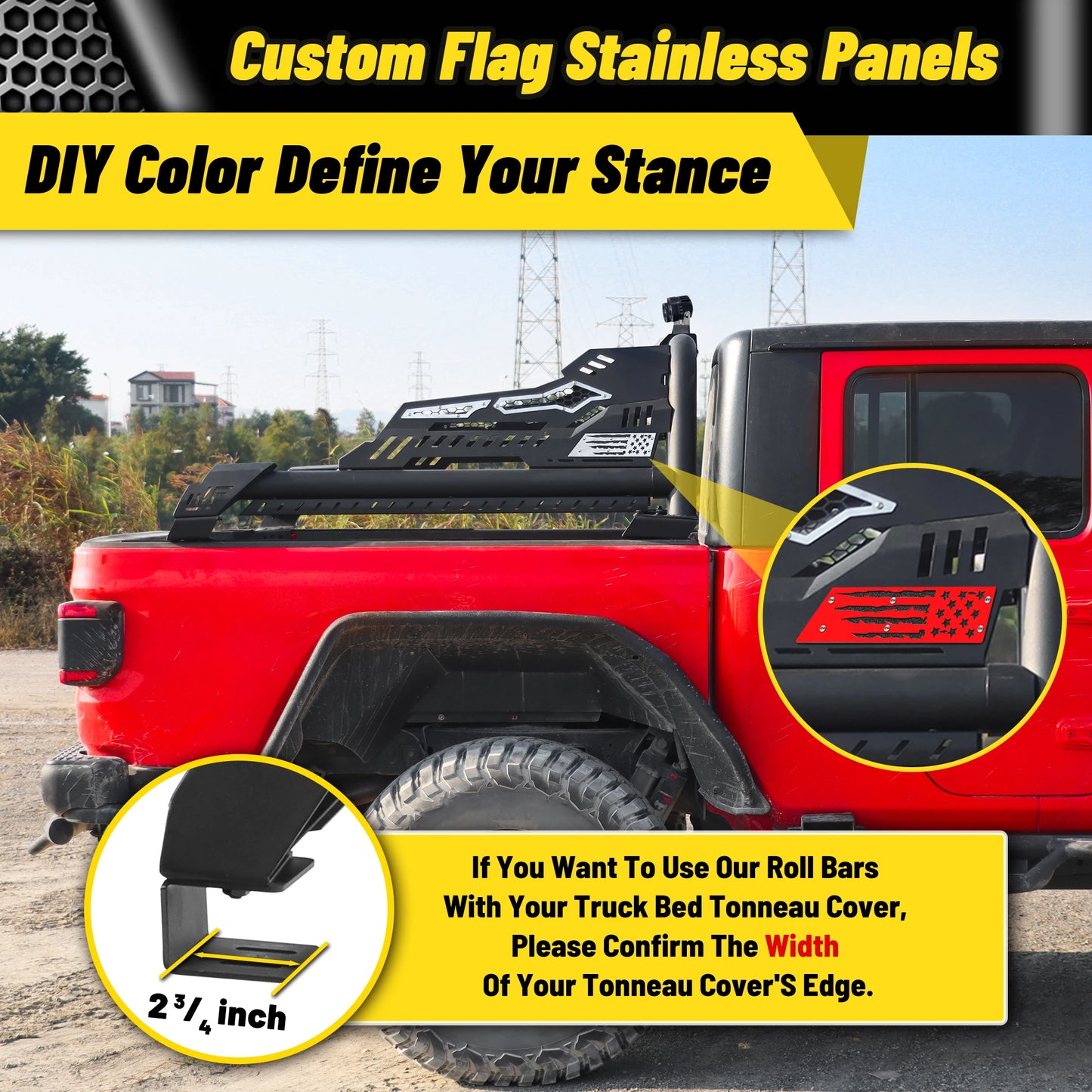 Heavy Duty Roll Bar with 3rd Brake Light for Mid-Size Truck
