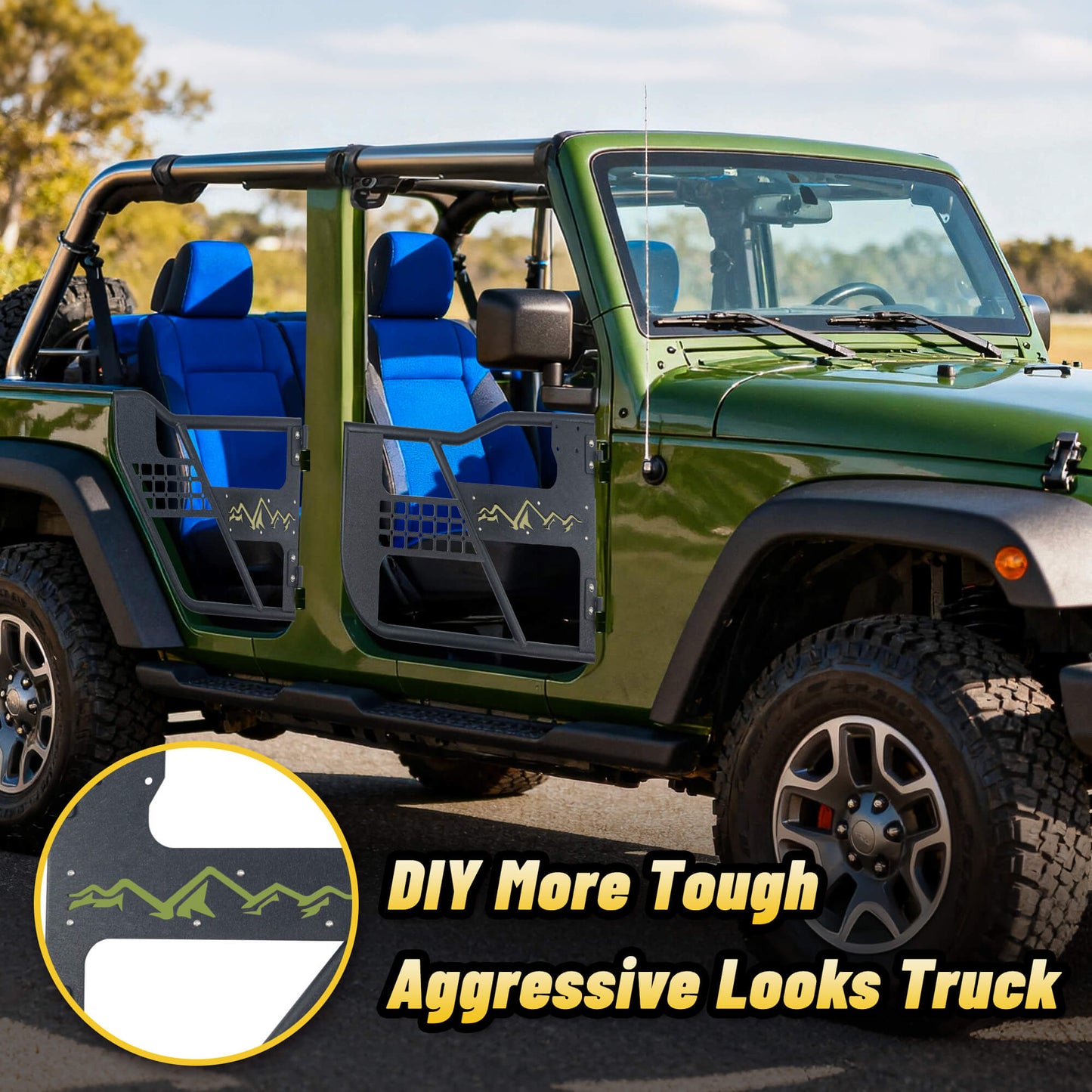 Customizable snow mountain truck door for outdoor adventure, DIY multiple colors, unique style.