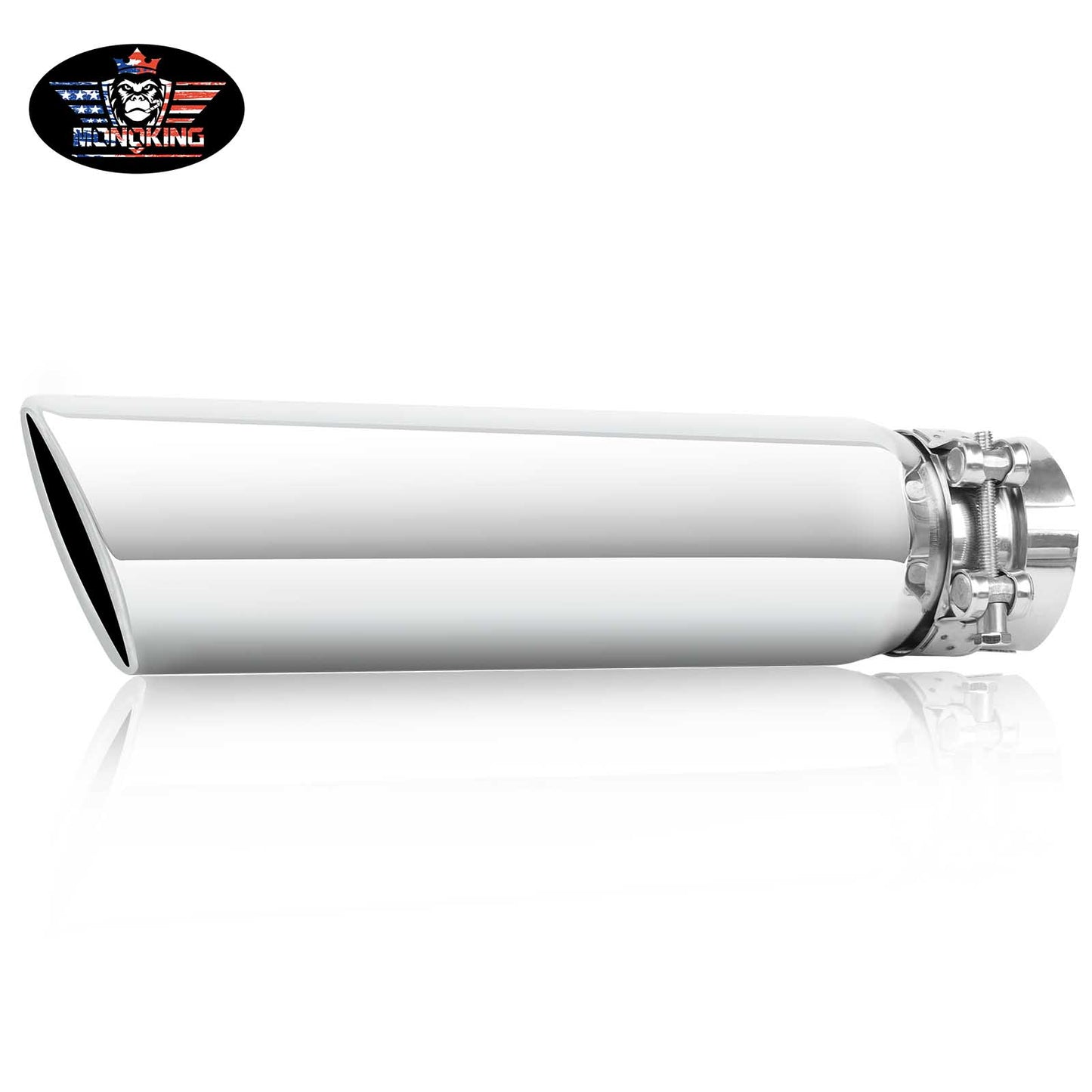 2.5 inch inlet 5.5x3 outlet silver exhaust tip showing inner and outer dimensions on white background