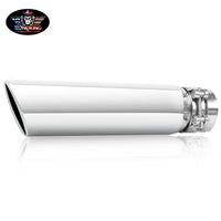 2.5 inch inlet 5.5x3 outlet silver exhaust tip showing inner and outer dimensions on white background