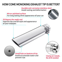 2.5 inch inlet 5.5x3 outlet silver exhaust tip showing recommended installation method