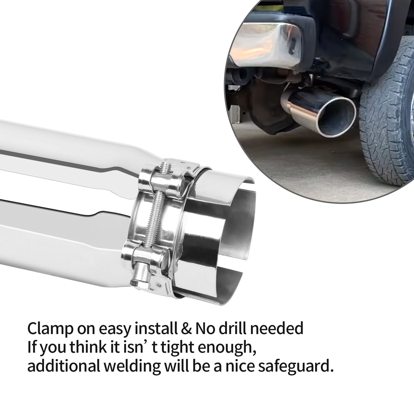 2.5 inch inlet 5.5x3 outlet silver exhaust tip compatible with cars and trucks