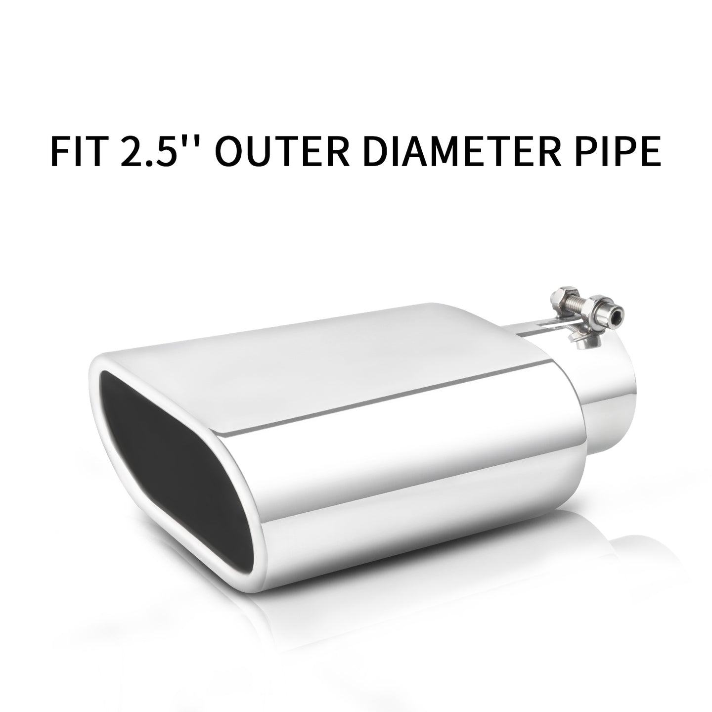 Silver bolt-on exhaust tip with 2.5 inch inlet 5.5x3 outlet 9 inch length