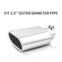 Silver bolt-on exhaust tip with 2.5 inch inlet 5.5x3 outlet 9 inch length