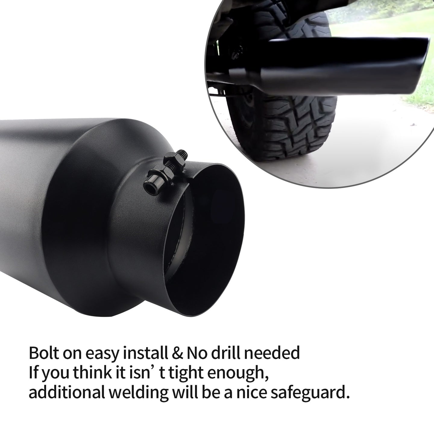 Black exhaust tip 2.5" inlet 3" outlet 12" compatible with tailpipes