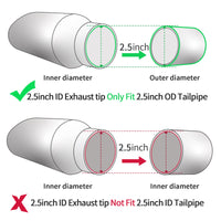 Black exhaust tip 2.5" inlet 3" outlet 12" matching inlet and outlet sizes