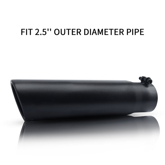 Black exhaust tip 2.5" inlet 3" outlet 12" front view for trucks and cars