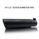 Black exhaust tip 2.5" inlet 3" outlet 12" front view for trucks and cars