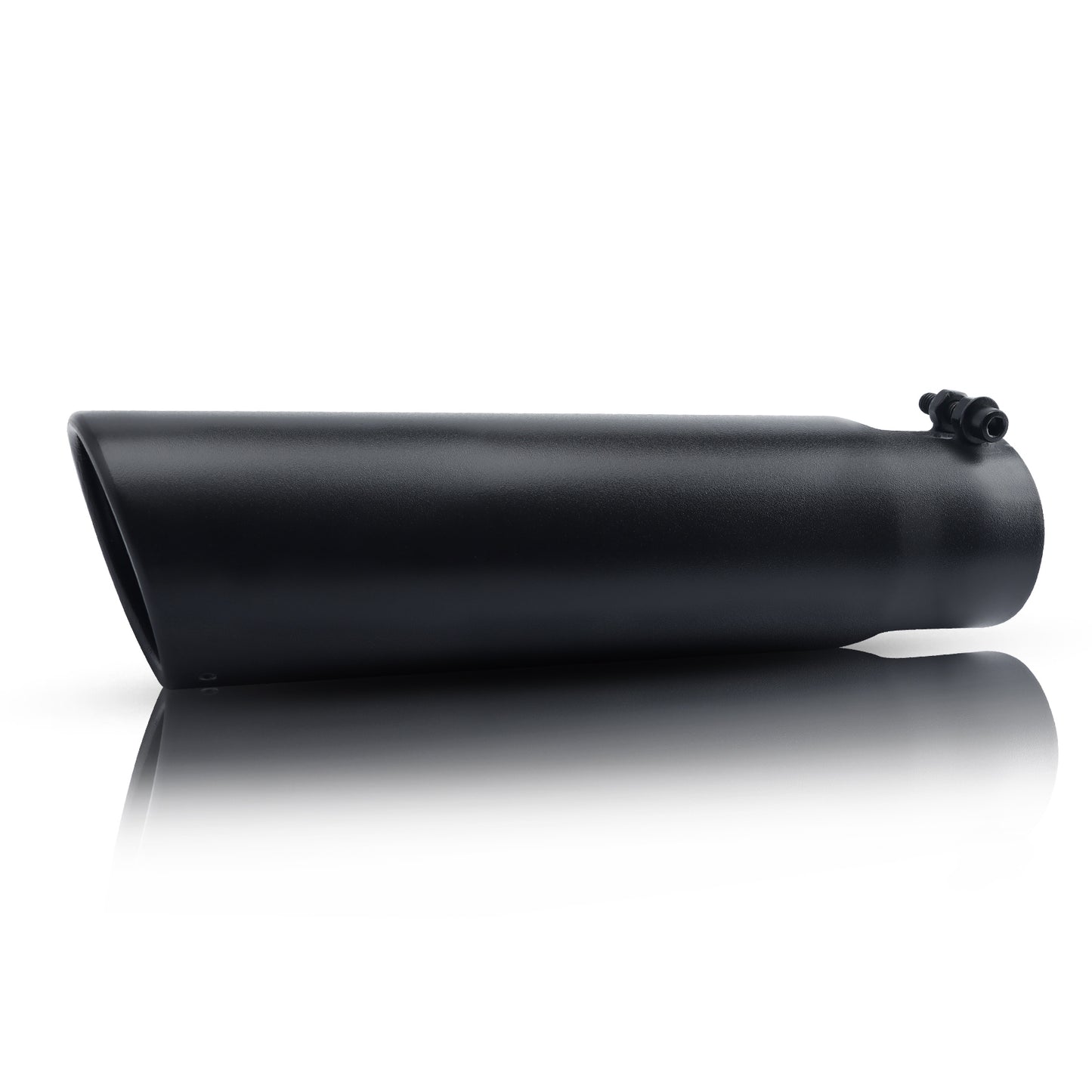 Black exhaust tip 2.5" inlet 3" outlet 12" on white background