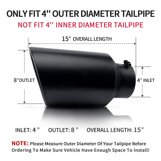 MONOKING Exhaust Tip 4 Inch Inlet 8 Outlet 15 Bolt-On Universal